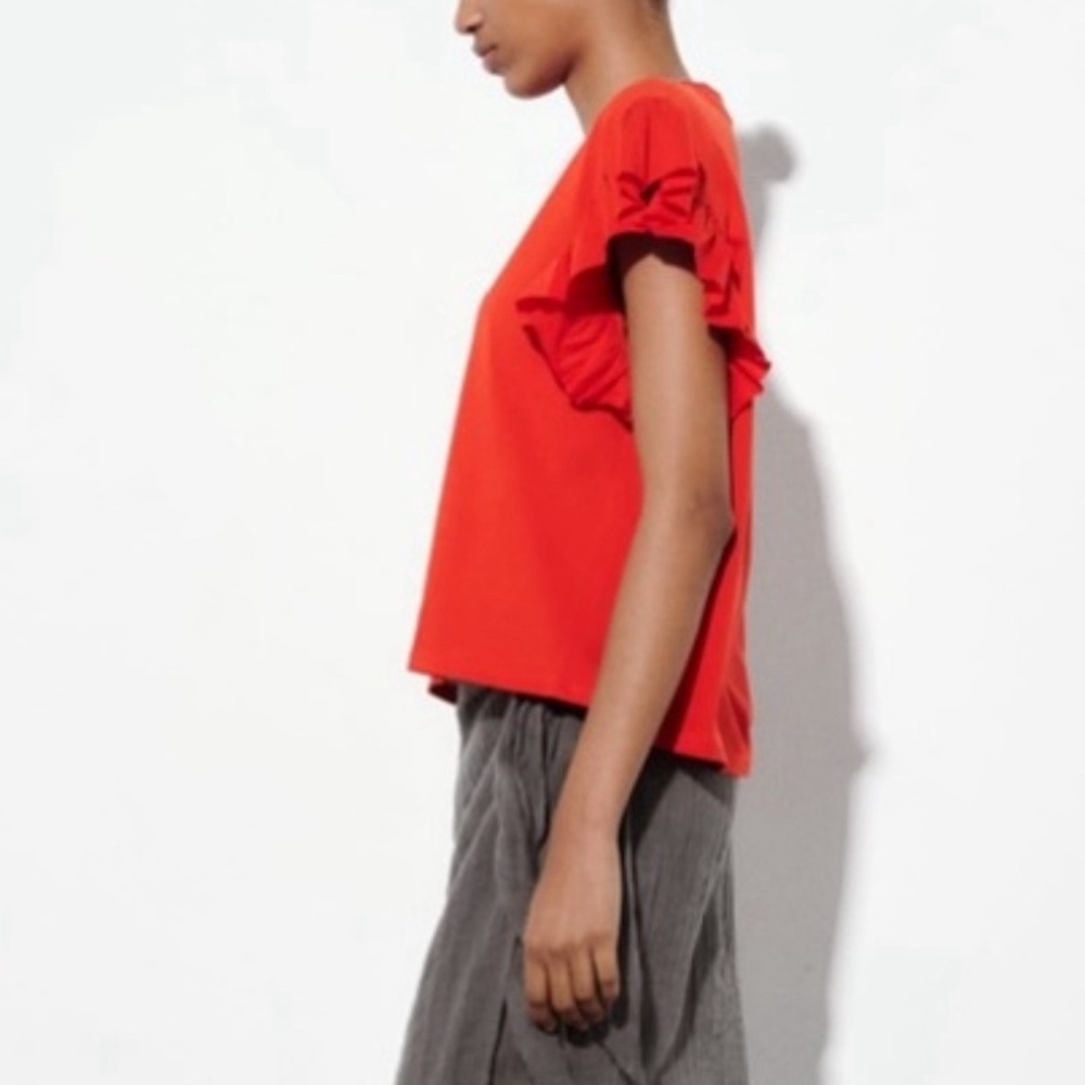 ZARA RUFFLE SLEEVE TEE - Picture 6 of 8